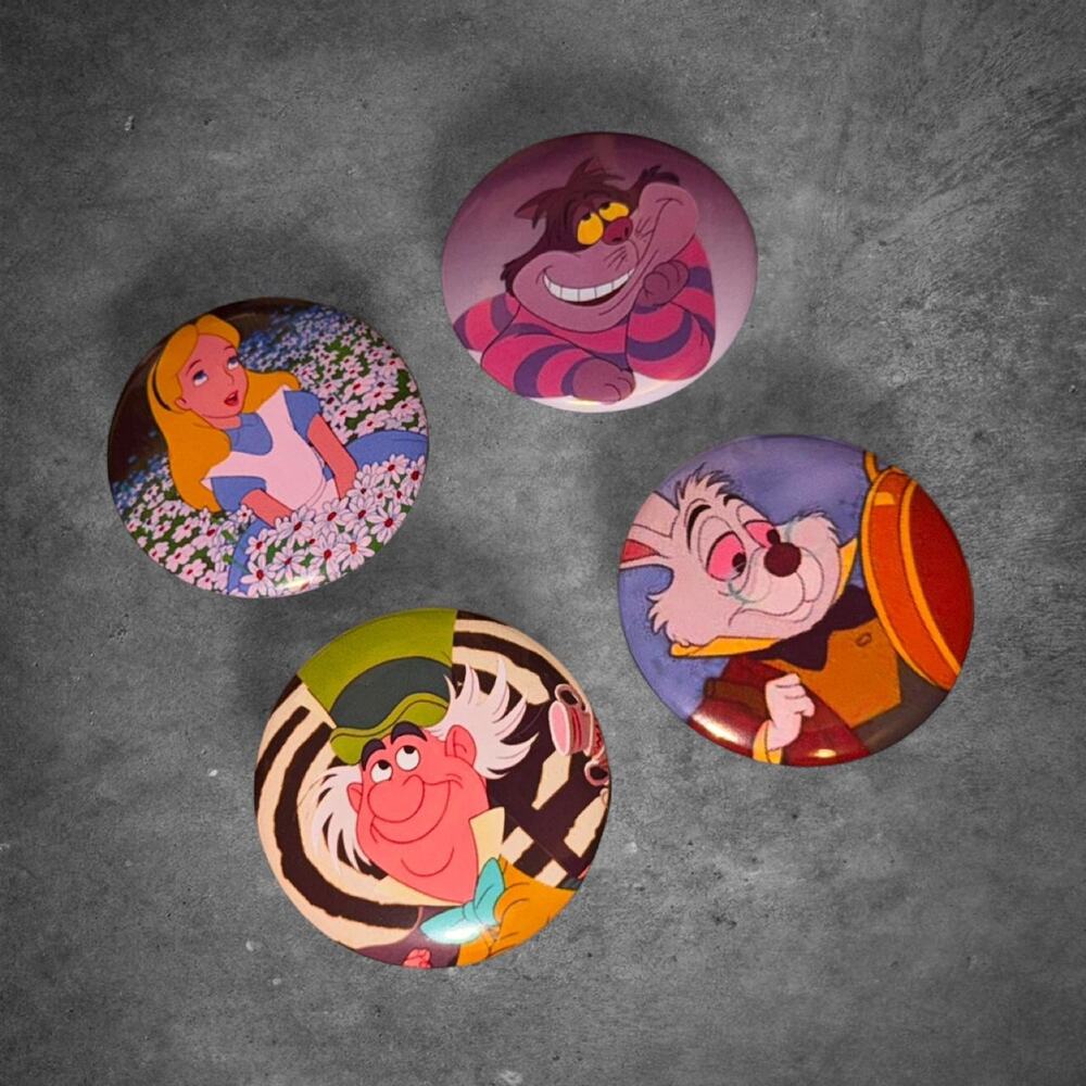 Alice in wonderland Handmade Button Pins Set of 4